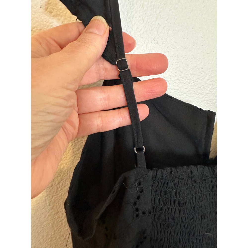 Lulus Eyelet High-Low Maxi Dress‎ Size M Black Ruffles Smocked Back Boho NEW - Picture 7 of 11
